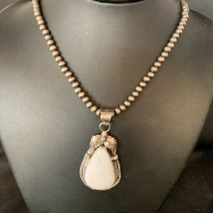 Men's Women's White Buffalo Turquoise Pendant | Sterling Silver Necklace | Native American Handmade | 14197 - Masha USA