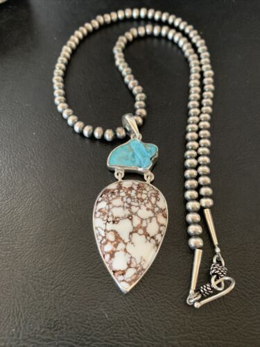 Navajo Pearl Wild Horse Kingman Turquoise Necklace Pendant | Authentic Native American Sterling Silver | Multi-Stone | 11811