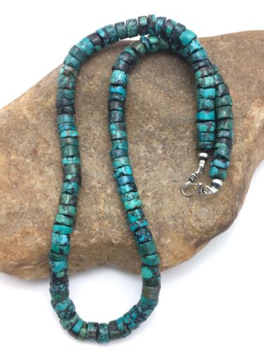 Southwestern Turquoise Heishi Bead Necklace | 12mm | 23" | Sterling Silver | 13929