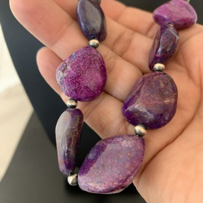 Southwestern Navajo Pearls Purple Turquoise Necklace | Sterling Silver | Authentic Native American Handmade| 20" | 1049