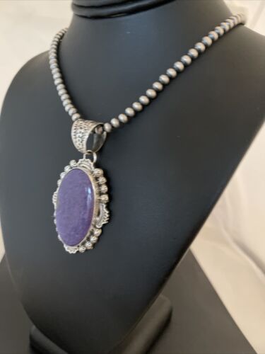 Southwestern Navajo Necklace | Sterling Silver Purple Charoite Pendant | Authentic Native American Handmade | 1353