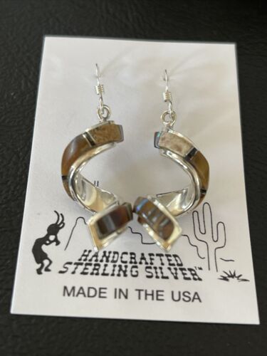 Navajo Swirl Coffee Tiger's Eye Opal Inlay Earrings | Sterling Silver | 1.25" | 1553