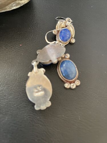 Native American Navajo Denim Lapis Dangle Earrings | Sterling Silver | 2" | 01681