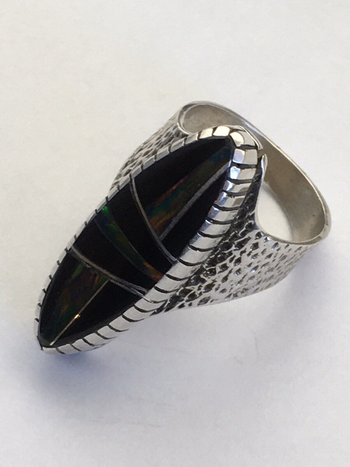 Navajo Multi-Color Opal & Turquoise Inlay Ring | Sterling Silver | Sz 8 | Authentic Native American Handmade | 01613