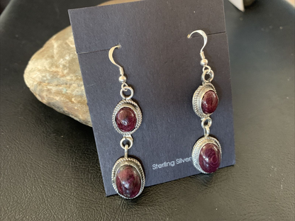 Navajo Purple Spiny Oyster Dangle Earrings | Sterling Silver | Authentic Native American Handmade | 12508