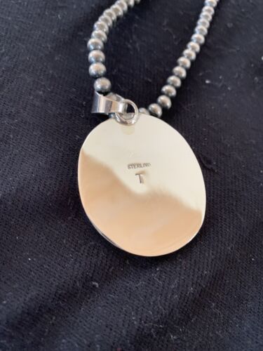 Navajo Green Gaspeite Pendant Necklace | Sterling Silver | Authentic Native American Handmade | 388