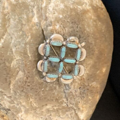Zuni Blue Turquoise Pin Pendant | Sterling Silver | Authentic Native American Handmade | 12133