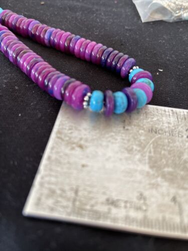 Navajo Sterling Silver Necklace | Purple Sugilite & Turquoise Beads | Authentic Native American Handmade | 21" | 1170