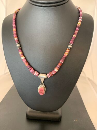 Spiny Oyster Purple Pendant Necklace | Sterling Silver | 22" | Authentic Native American Handmade | 2844