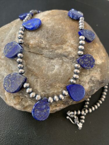 Navajo Lapis Lazuli Teardrop Necklace | Sterling Silver | 20" | Authentic Native American Handmade | 02045