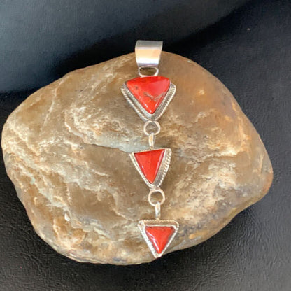 Navajo Red Coral Multi-Stone Necklace Pendant | Authentic Native American Sterling Silver | Multi-Stone | 13240