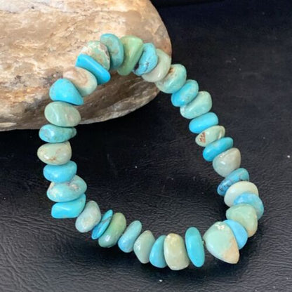 Men's Women's Stretch Bracelet | Blue Green Turquoise Stone | 7" | 11824