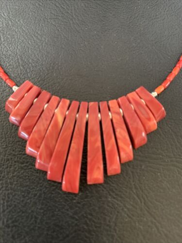 Navajo Apple Coral Heishi Fan Bead Necklace | Sterling Silver Tube | 20" | Authentic Native American Handmade | 10476 - Masha USA