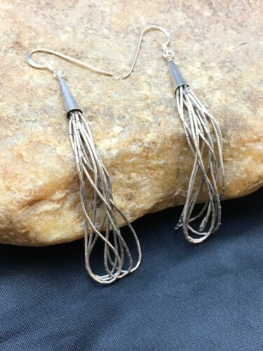 Native American Sterling Silver Chandelier Dangle Heishi Earrings | 2" | Authentic Handmade | 8982
