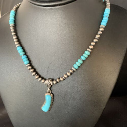 Navajo Blue Turquoise Pendant Necklace | Sterling Silver | Authentic Native American Handmade | 13826