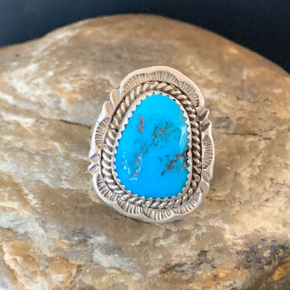Navajo Blue Kingman Turquoise Ring | Sterling Silver | Sz 9 | Authentic Native American Handmade | 12952