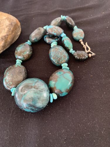 Navajo Graduated Sterling Silver Natural Blue Nugget Turquoise Necklace | Authentic Native American | 19" | 625