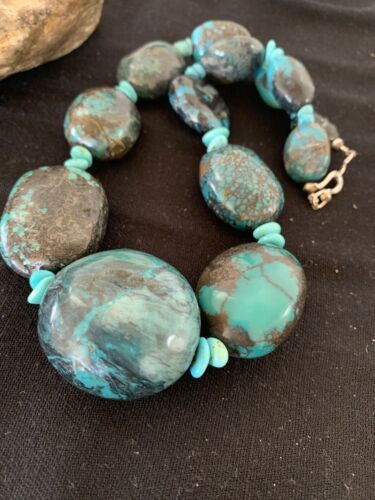 Navajo Graduated Sterling Silver Natural Blue Nugget Turquoise Necklace | Authentic Native American | 19" | 625