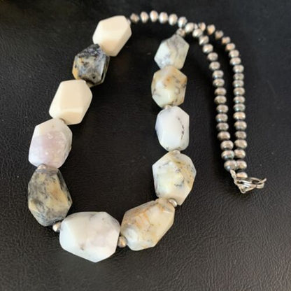 Navajo White Opal Bead Necklace | Sterling Silver | 20mm | 21" | Authentic Native American Handmade | 13983