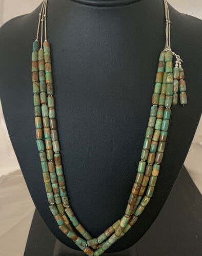 Royston Turquoise 3 Strand Heishi Necklace | Navajo Sterling Silver | Authentic Native American Handmade | 1203