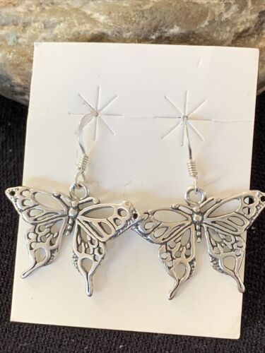 Native American Southwestern Sterling Silver Butterfly Earrings | 1" | 1519