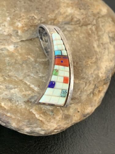 Navajo White Opal Coral Corn Inlay Pendant | Sterling Silver | Authentic Native American Handmade | 1172