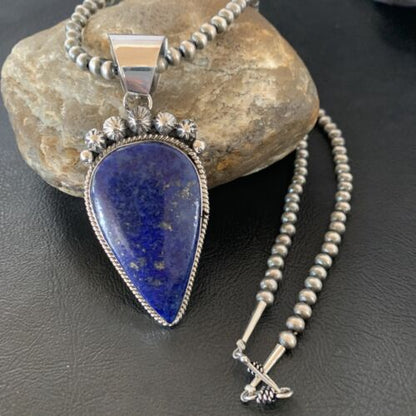 Native American Navajo Blue Lapis Pendant Necklace | Sterling Silver | Authentic Handmade | 11674