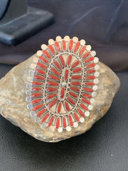 Zuni XL Red Coral Multi-Stone Ring | Authentic Native American Sterling Silver | Multi-Stone | Sz 8 | 11563