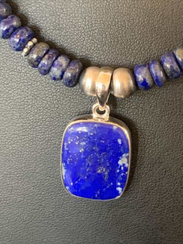 Native American Navajo Blue Lapis Pendant Necklace | Sterling Silver | Authentic Handmade | 12250 - Masha USA