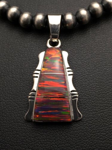 Navajo Opal Inlay Pendant Necklace & Earring Set | Sterling Silver | Authentic Native American Handmade | 3075