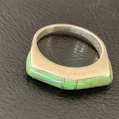 Women's Navajo Gaspeite Inlay Ring | Sterling Silver | Sz 5.5 | Authentic Native American Handmade | 12464