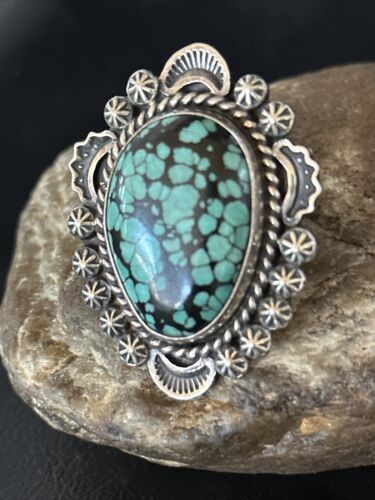 Native American Navajo Blue Spiderweb Turquoise Ring | Sterling Silver | Sz 9 | 01640