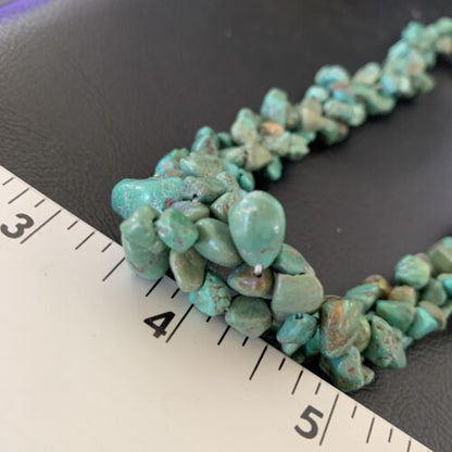 Navajo Green Turquoise Nugget Necklace | 3-Strand Braid | Sterling Silver Pearls | 20" | 11833