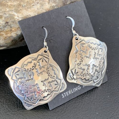 Southwestern Women's Navajo Stamped Earrings | Sterling Silver | Authentic Native American Handmade | 1661