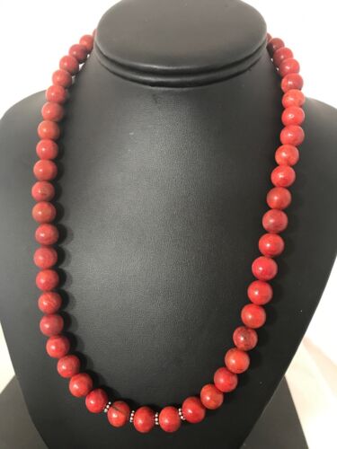 Southwestern Navajo Apple Coral Bead Necklace | Sterling Silver | Authentic Native American Handmade | 20" | 11872