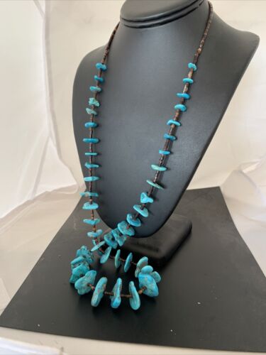 Navajo Pearl Sterling Silver Shell & Turquoise Nugget Necklace | Authentic Native American | 30" | 822