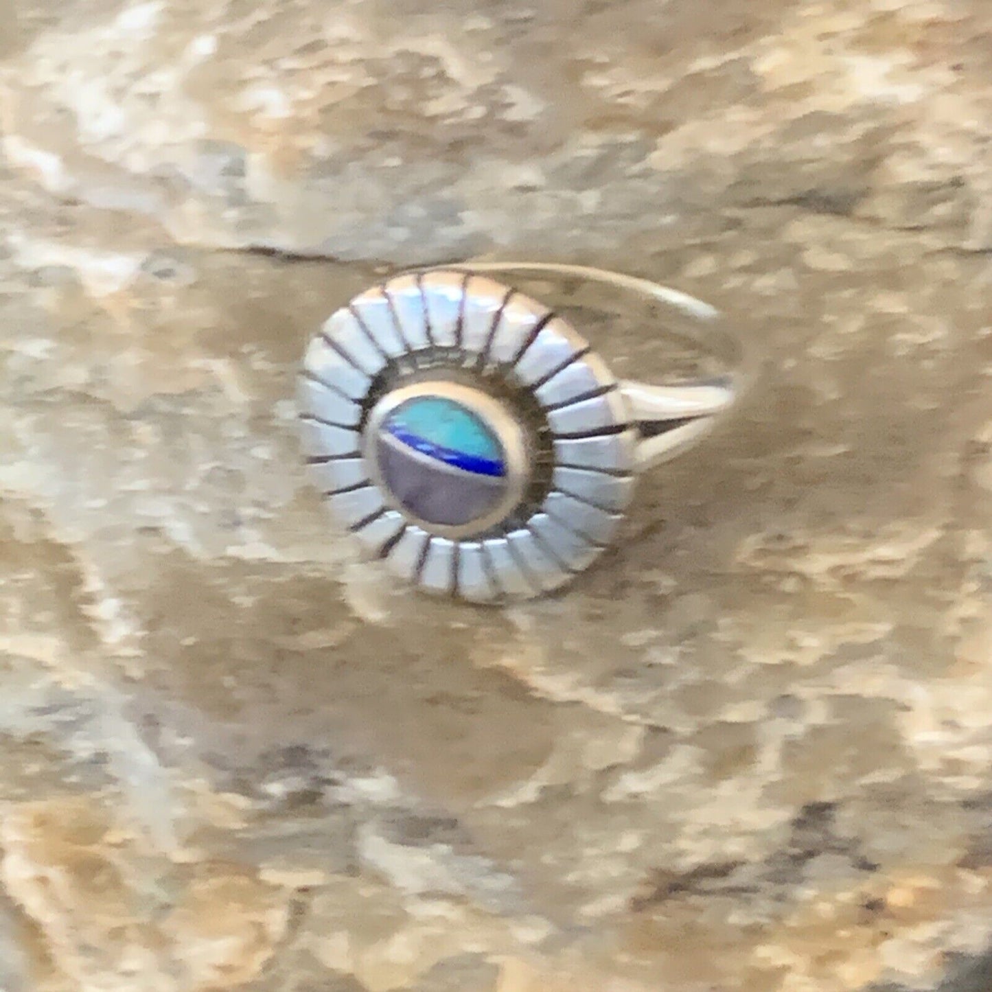 Native American Women's Navajo Blue Turquoise Sugilite Inlay Ring | Sz 8 | 11195