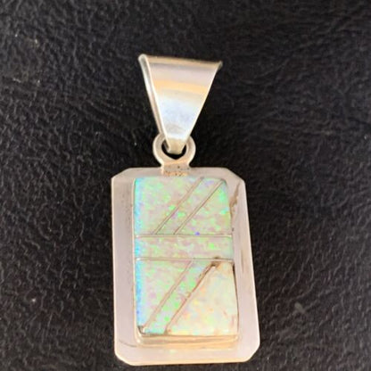 Navajo Sterling Silver White Pink Faux Opal Inlay Pendant | 1.5" | Authentic Native American Handmade | 13555 - Masha USA