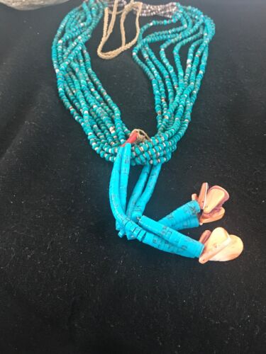 Men's Turquoise Bead 9 Strand Navajo Pearls Necklace | Sterling Silver | Native American Handmade | 8451