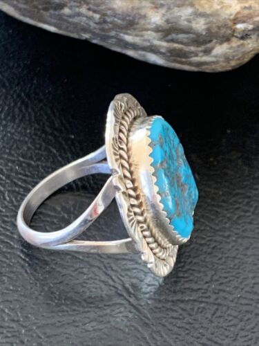 Southwestern Navajo Blue Kingman Turquoise Ring | Sterling Silver | Sz 8 | 12212