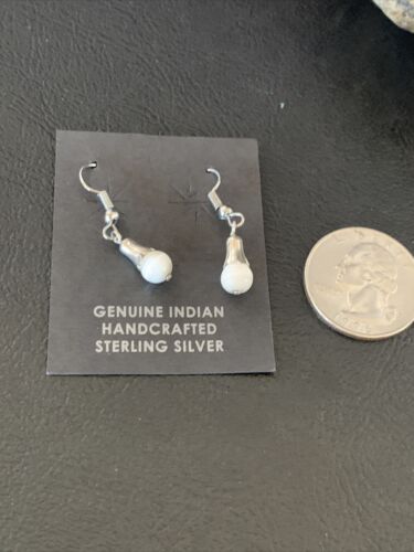Navajo Sterling Silver White Moonstone Dangle Earrings | 0.50" | Authentic Native American Handmade | 13087 - Masha USA