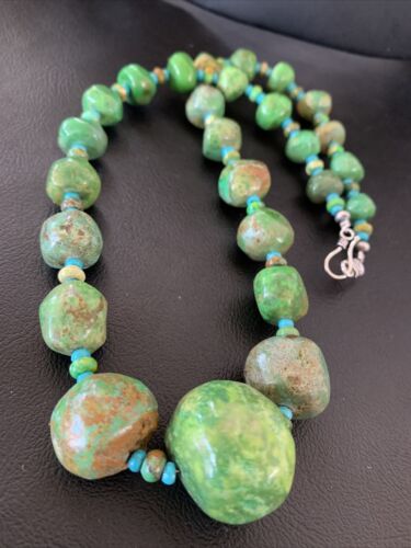 Authentic Navajo Chunky Blue-Green Turquoise Necklace | Sterling Silver | Native American Jewelry | 22"