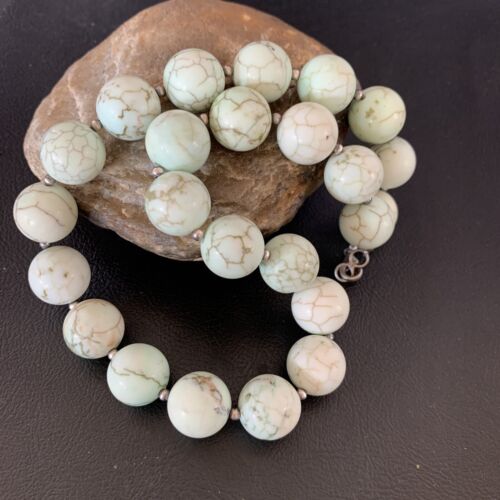 Native American Women's Navajo Green Jade Bead Necklace | Sterling Silver | 16mm | 18" | 13264