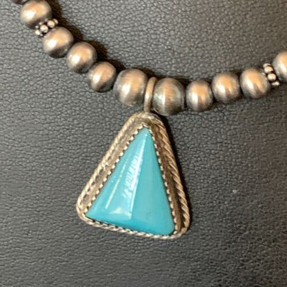 Men's Blue Turquoise Pendant Necklace | Navajo Pearls | Sterling Silver | Native American Handmade | 12616