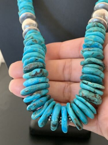 Navajo Pearls Sterling Silver Graduated Blue Turquoise Bead Necklace | Authentic Native American | 21" | 631