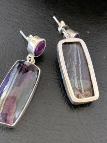 Navajo Purple Sugilite Amethyst Dangle Post Earrings | Sterling Silver | Authentic Native American Handmade | 1566