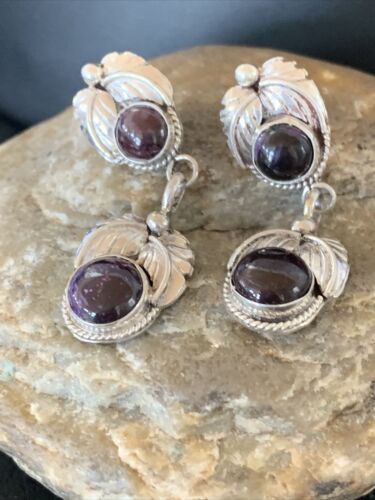 Native Navajo Sterling Silver Purple Sugilite Post Dangle Earrings 1594