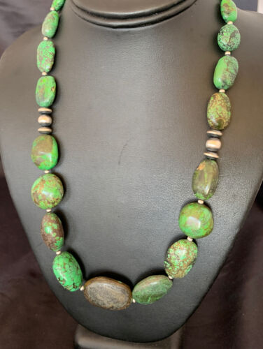 Navajo Graduated Green Nugget Turquoise Necklace | Sterling Silver | Authentic Native American | 21" | 10728