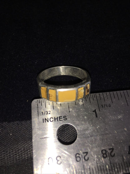 Navajo Yellow Turquoise Inlay Ring | Sterling Silver | Sz 11.5 | Authentic Native American Handmade | 1732
