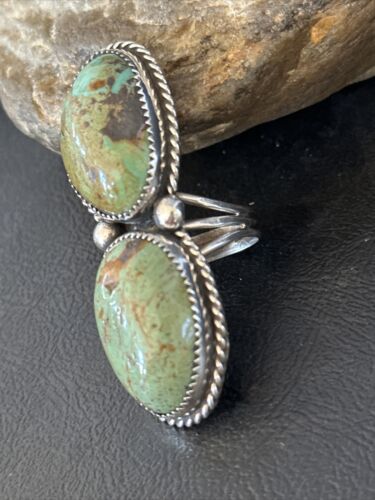 Navajo Green Turquoise Cluster Ring | Authentic Native American Sterling Silver | Multi-Stone | Sz 9.5 | 14500